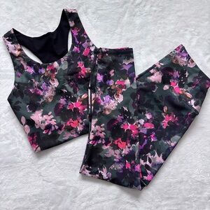 RBX Active 7/8 Length Leggings & Reversible Sports Bra 2-pce set--L